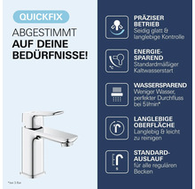 Einhand-Waschtischbatterie: präzise Steuerung, Kaltwasserstart, 5 Liter pro Minute Durchfluss, langlebige Oberfläche und Standard-Auslauf.
