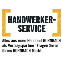 Hornbach Handwerker-Service Logo mit Text Alles aus einer Hand mit Hornbach als Vertragspartner. Fragen Sie in Ihrem Hornbach Markt.