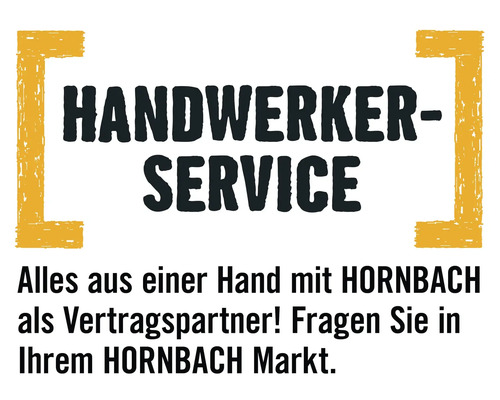 Hornbach Handwerker-Service Logo mit Text Alles aus einer Hand mit Hornbach als Vertragspartner. Fragen Sie in Ihrem Hornbach Markt.