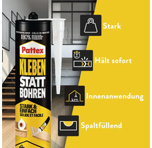 Pattex Montagekleber Kleben statt Bohren für Innenanwendungen, starker Halt, sofortige Haftung und spaltfüllend.