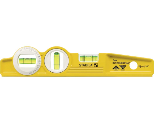Stabila Wasserwaage Type 81 SV REM W 360 Grad, 25 Zentimeter, mit drei Libellen inklusive einer drehbaren Libelle.