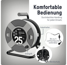 ANSMANN Kabeltrommel für 25 Meter Lichtschlauch mit Kabelhalter, Drehgriff, Abrollschutz und Anschluss für bis zu 4 Lichtschläuche.