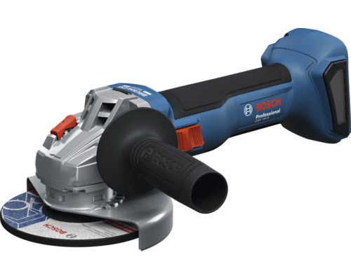 Bosch Professional Akku-Winkelschleifer GWS 18 Volt-8, bürstenlos, mit Schleifscheibe, seitlichem Zusatzhandgriff und Bosch Professional Logo.