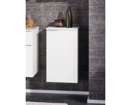 Weißer Badezimmer-Hängeschrank, Seitenschrank für das Bad, wandhängend, minimalistisches Design.