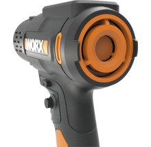 Schwarz-oranges WORX Heißluftgebläse mit ergonomischem Griff, runder Austrittsdüse und WORX Logo.