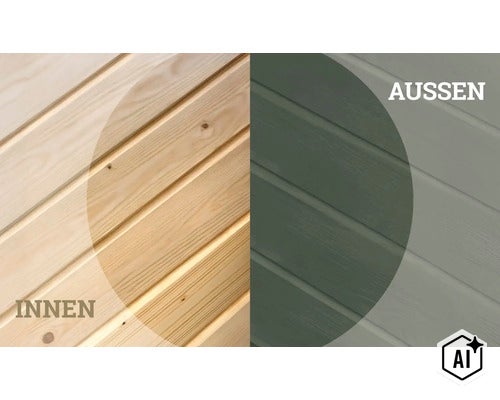 Vergleich von unbehandeltem Holz für den Innenbereich und behandeltem Holz für den Außenbereich mit Profilholzstruktur. (Image AI modified or generated)