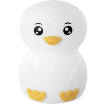 Nachtlicht in Pinguinform für Kinder mit gelbem Schnabel und gelben Füßen.