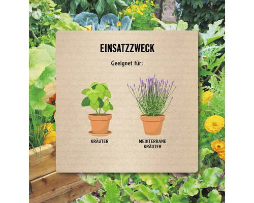 Infografik zur Anwendung: Geeignet für Kräuter und mediterrane Kräuter.