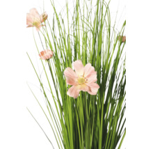 Künstliches Ziergras mit hellrosa Schmuckkörbchen-Blüten.