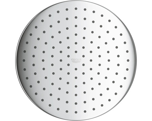 Runde Grohe Kopfbrause mit Silikondüsen und Grohe Logo.