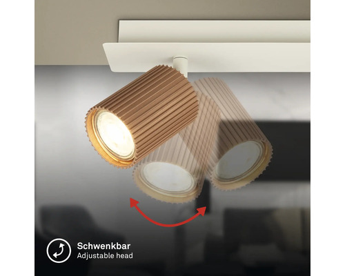 Schwenkbarer Kopf eines Deckenstrahlers mit geriffelter Struktur.