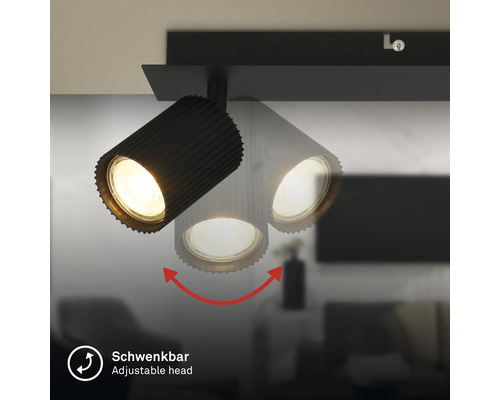 Schwenkbarer LED-Strahler mit geripptem Kopf zur flexiblen Ausrichtung des Lichts.