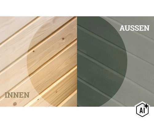 Vergleich von unbehandeltem Holz für den Innenbereich und gestrichenem Holz für den Außenbereich mit Profilholzstruktur. (Image AI modified or generated)