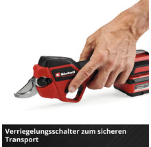 Einhell Professional Akku-Astschere mit Verriegelungsschalter für den sicheren Transport.