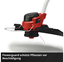 Rasentrimmer mit Pflanzenschutzbügel zum Schutz von Blumen und Pflanzen vor dem Trimmerfaden.