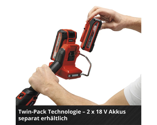Einhell Werkzeug mit Twin-Pack Technologie für zwei 18 Volt Akkus, separat erhältlich.