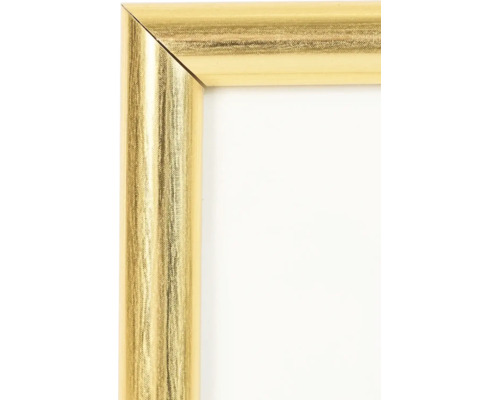 Nahaufnahme einer Bilderrahmen-Ecke in Gold mit strukturierter Oberfläche.