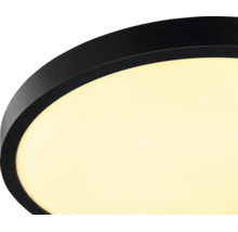 Runde LED-Deckenleuchte mit schwarzem Rand und Diffusor mit Sterneneffekt.