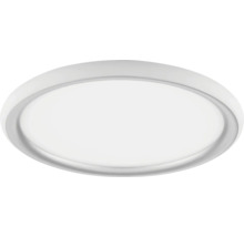 Runde, flache LED-Deckenleuchte mit weißem Rahmen.