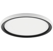 Runde, flache LED-Deckenleuchte mit schwarzem Innenring und weißem Gehäuse.