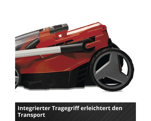 Rasenmäher mit integriertem Tragegriff für einfachen Transport.