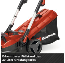 Einhell Rasenmäher mit 30 Liter Grasfangkorb, erkennbarer Füllstandsanzeige und Einhell Logo.