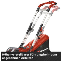 Einhell Rasenmäher mit höhenverstellbarem Führungsholm für ergonomisches Arbeiten.