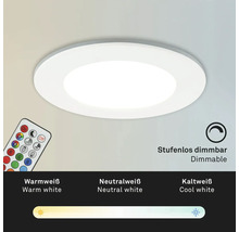 Runde LED Deckenleuchte mit Fernbedienung, stufenlos dimmbar und einstellbarer Farbtemperatur von warmweiß bis kaltweiß.