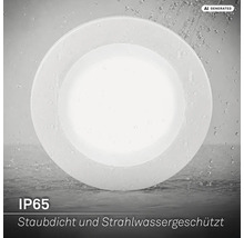 Runde LED Einbauleuchte mit Schutzart IP65 staubdicht und strahlwassergeschützt.