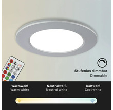 LED Einbauleuchte rund mit Fernbedienung, stufenlos dimmbar und einstellbarer Farbtemperatur von warmweiß bis kaltweiß.