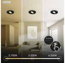 LED Einbauleuchte mit einstellbarer Lichtfarbe von 2700 Kelvin bis 4000 Kelvin für verschiedene Wohnbereiche.