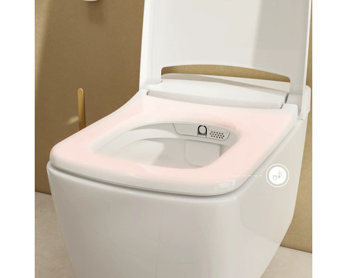 Dusch-WC mit offenem Deckel und beheizbarer Sitzfunktion.