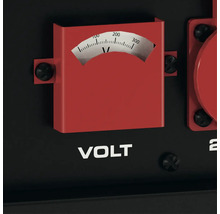 Analoges Voltmeter für Stromerzeuger mit einer Skala von null bis dreihundert und Volt-Schriftzug.