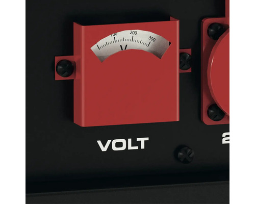 Analoges Voltmeter für Stromerzeuger mit einer Skala von null bis dreihundert und Volt-Schriftzug.