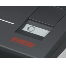 EHEIM Logo und Bedienfeld eines Aquariengeräts mit einer Taste für die Steuerung.