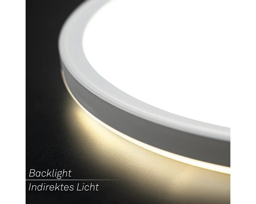 Runde LED-Deckenleuchte mit Backlight-Funktion für indirektes Licht.
