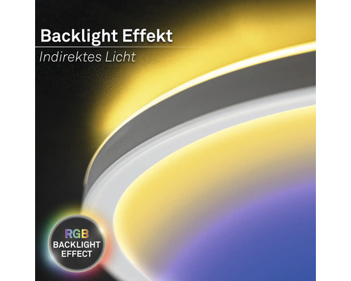 Leuchte mit indirektem Licht und mehrfarbigem Backlight-Effekt.