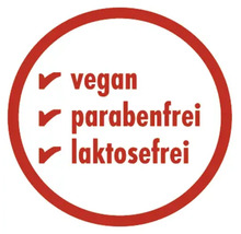 Symbol für vegane, parabenfreie und laktosefreie Produkte