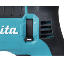 Detailansicht eines Makita Elektrowerkzeugs mit dem Umschalter für die Drehrichtung und dem Makita Logo.