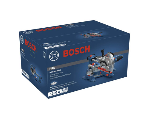 Originalverpackung der Bosch Paneelsäge GCM 305-216 S mit 1300 Watt Leistung.