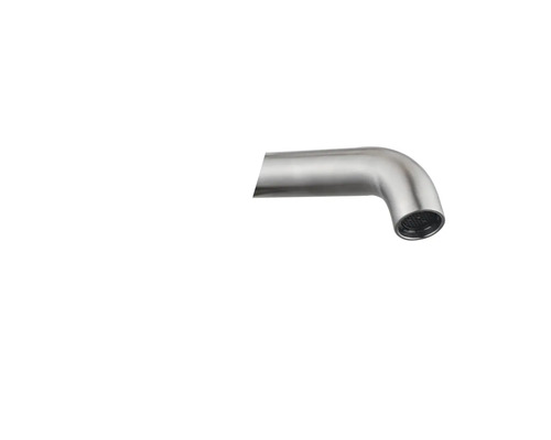 Gebogener Auslauf einer Armatur aus Metall mit Strahlregler.