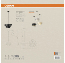Osram Logo, technische Daten und Maße der Pendelleuchte Decor Glittery mit E27 Fassung, Schutzart IP20 und maximal 25 Watt Leistung.