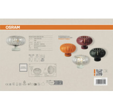 OSRAM Decor Flora Tischleuchte mit E27 Fassung, technische Daten, Abmessungen und Montagehinweise für verschiedene Modelle.