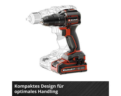 Einhell Akku-Bohrschrauber mit kompaktem Design für optimale Handhabung im Vergleich zu einem herkömmlichen Modell.