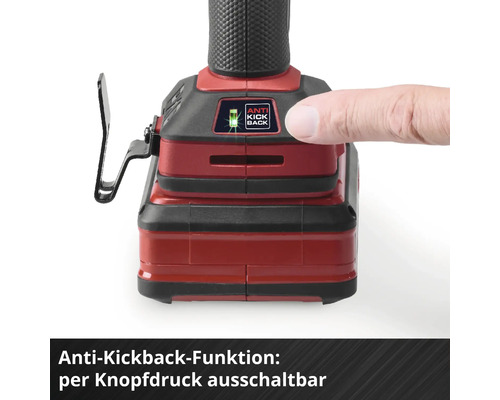 Akku-Gerät mit Anti-Kickback-Funktion, die per Knopfdruck ausschaltbar ist.