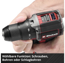 Einhell Akkumulator-Schlagbohrschrauber mit Einstellring für die Funktionen Schrauben, Bohren und Schlagbohren.