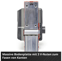 Elektrischer Hobel mit massiver Bodenplatte und drei V-Nuten zum Fasen von Kanten.