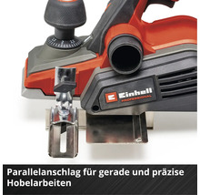 Einhell Elektrohobel mit Parallelanschlag für präzise Hobelarbeiten und Einhell Logo.