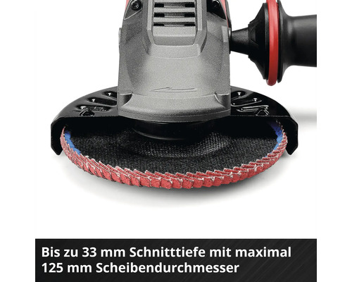 Winkelschleifer mit 125 Millimeter Scheibendurchmesser und bis zu 33 Millimeter Schnitttiefe.