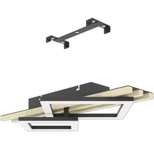 Moderne LED-Deckenleuchte mit quadratischen Rahmen, Holz und Metall inklusive Montagehalterung.